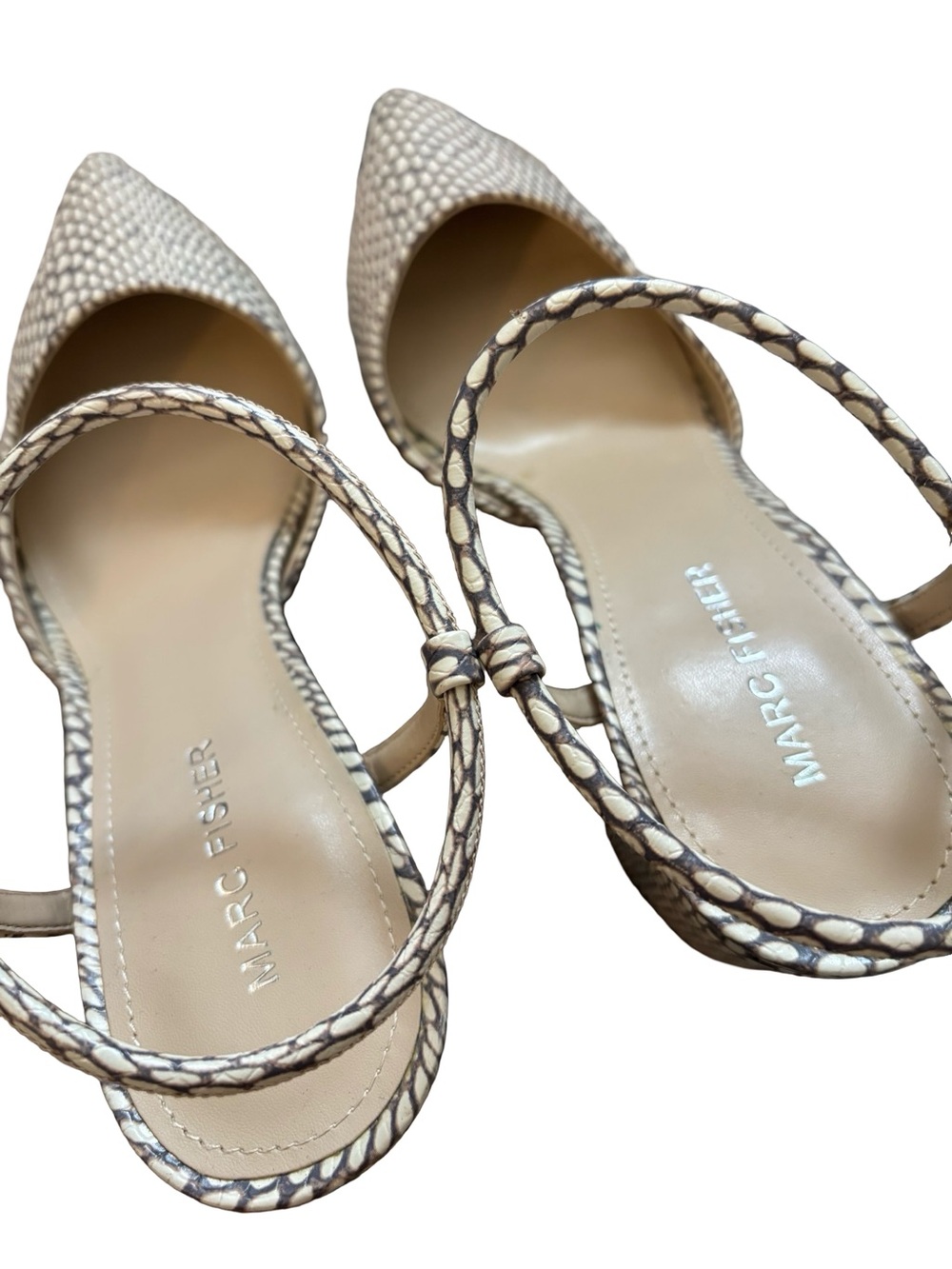 Marc Fisher Cream Snake-Print Pointed Block Heel Pumps 7.5M - Picture 4 of 6
